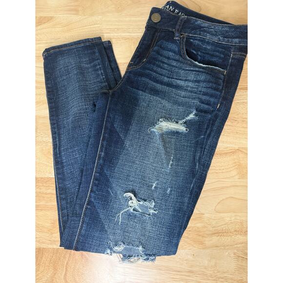 American Eagle Jegging Super Stretch Jeans Ripped Denim Size 8 Short - Picture 1 of 9